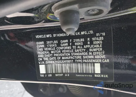 2018 Honda Civic Lx из США, поврежденный, VIN SHHFK7H2XJU410017